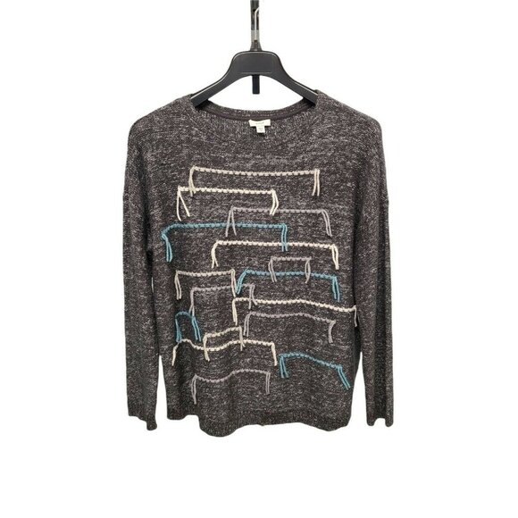 Pure Jill by J.Jill Sweater Womens Medium Heathered Gray Knit Fringe Pul… - Picture 4 of 6